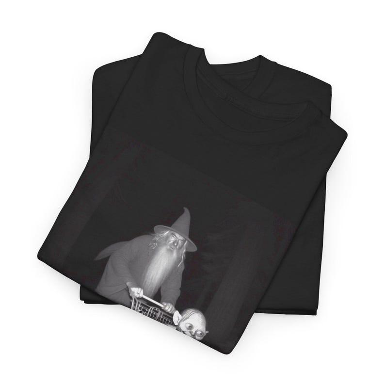 Gandalf Pushing Gollum in Shopping Cart funny moment lord of the ring Unisex Heavy Cotton Tee 1