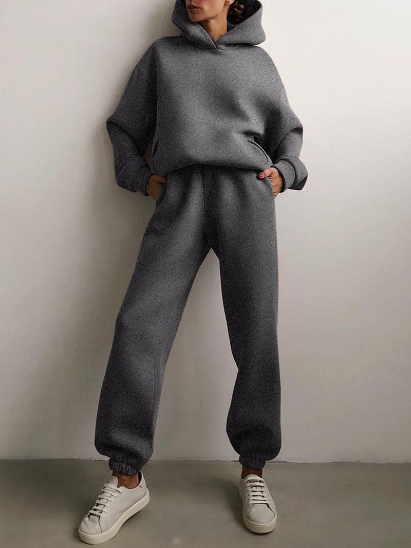 Product Introduction of Women's Tracksuit Autumn Plus Fleece Sweatshirts Two Piece Set Casual Oversized Solid Female Sports Hoodie Suit Long Pant Sets Womenswear  Comfort Long Sleeve Minimalist Basic Overalls 19