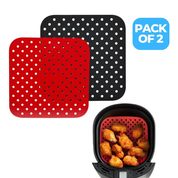 Air Fryer Silicon Liner, Reusable Heat Resistant Tray, BPA Free Perforated Mats, (Pack of 2) 7.5 Inch Square
