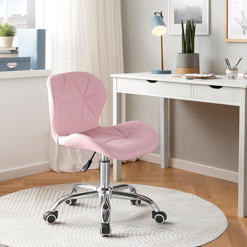 Office Desk Chair Faux Leather Adjustable Computer Chair with Wheels Home Office Chair with Chrome Base Padded Swivel Study Chair for Bedroom 0
