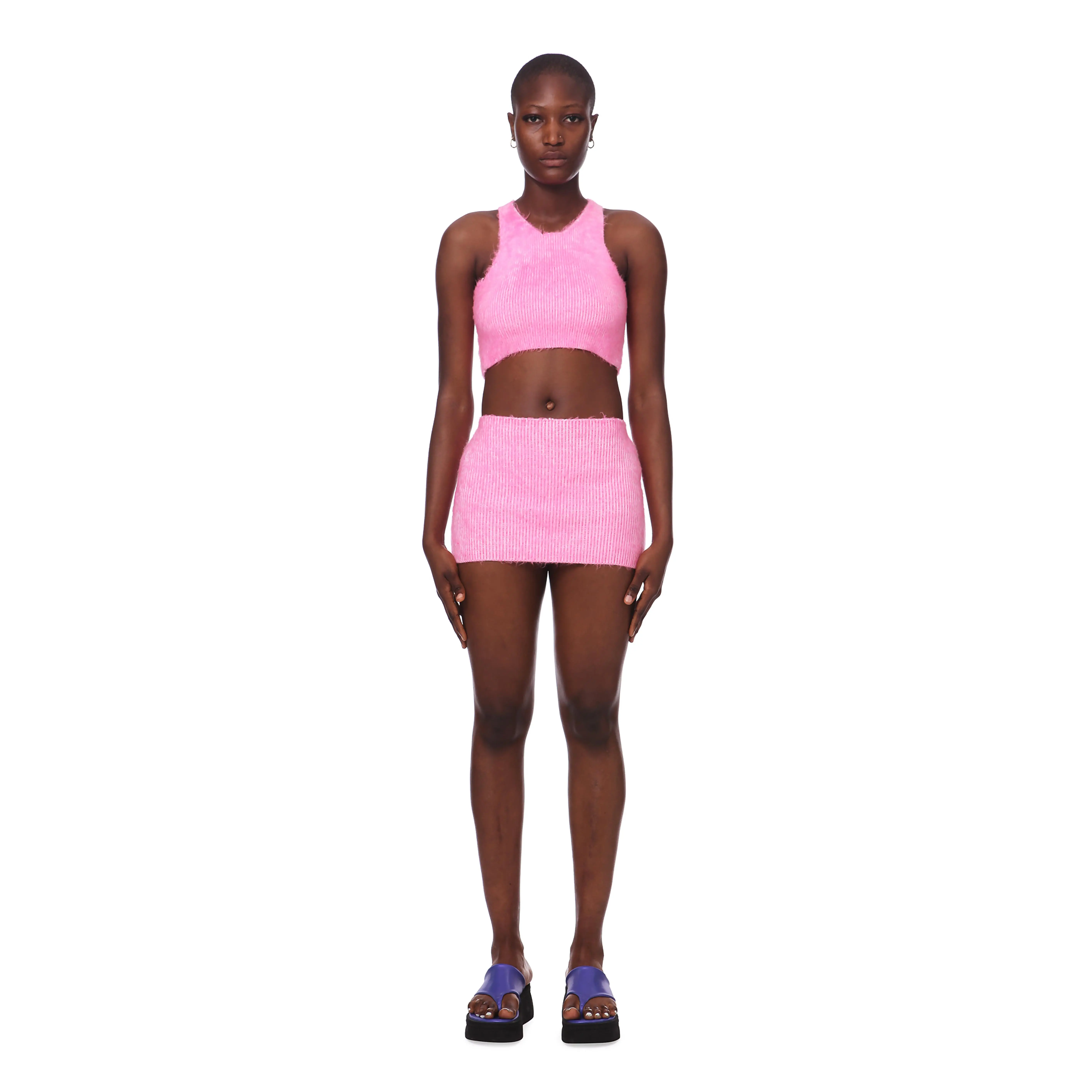 PINK BRUSHED MOHAIR RACER TANK