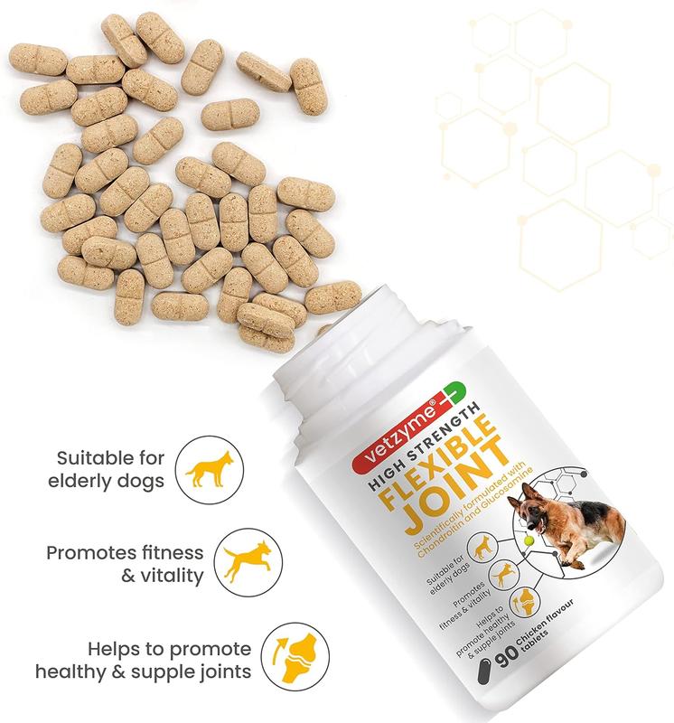 Vetzyme High Strength Flexible Joint Supplements for Senior Dogs (90 Tablets) - Hip and Joint Care with Chondroitin and Glucosamine, Tasty Chicken Flavour 2