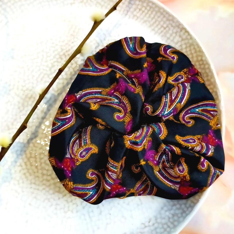"Sage" Dark Paisley Hair Scrunchie 2