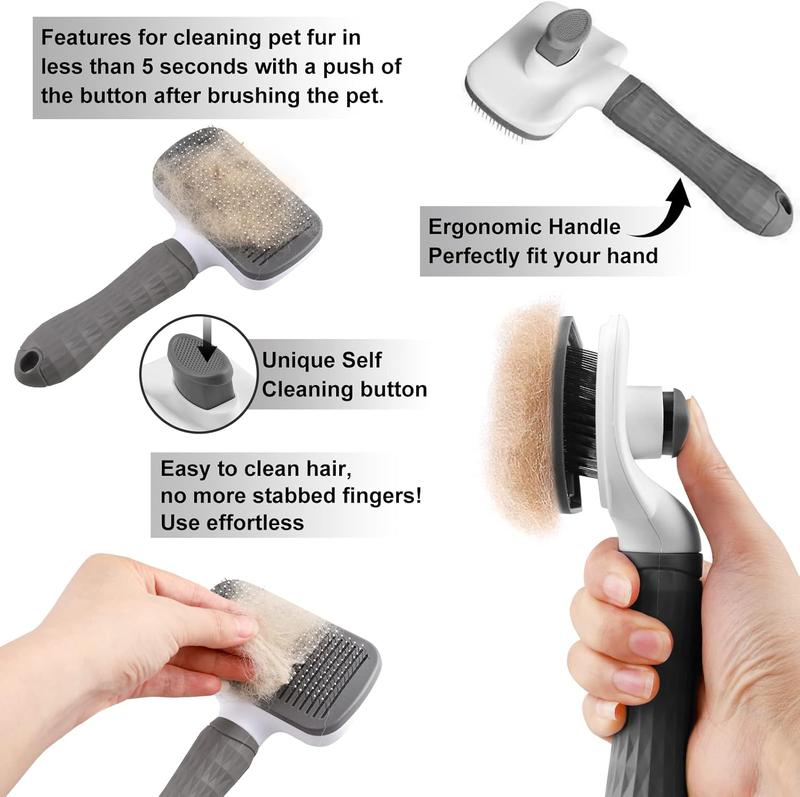 Dog Brush Cat Grooming Comb,Self Cleaning Pet Slicker Brushes with Smooth handle,Dog Grooming Tool with Button for Pet Shedding Brush Cat Massage Clean Tangled(Grey) 3
