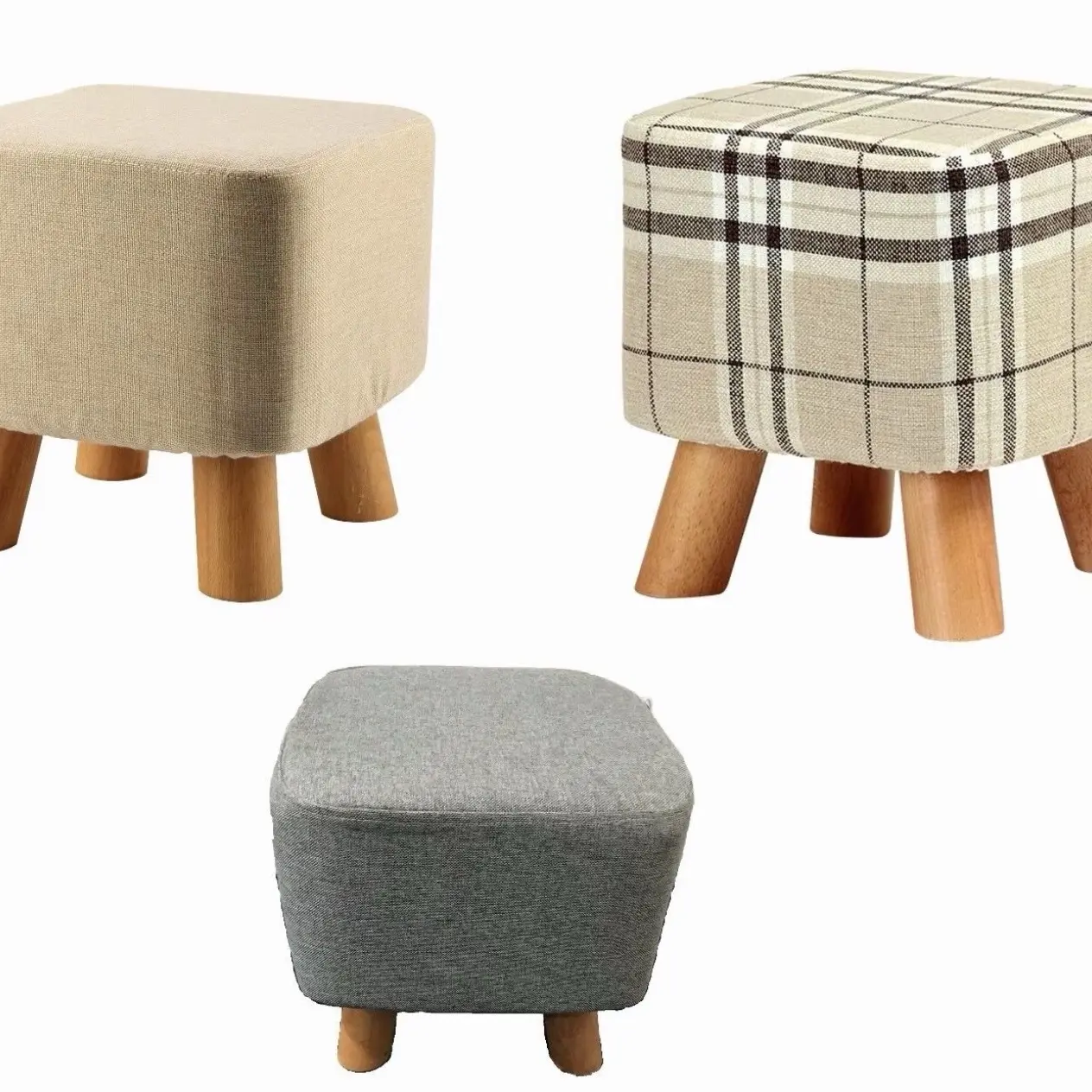Round/Circle Tartan/Plain/Beige/Grey Footstool - Stylish and Functional storage stool