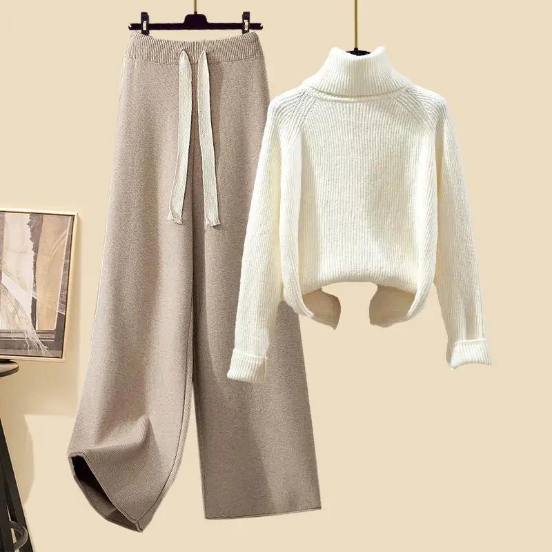 Product Introduction of [2025] plus size women's winter cardigan jacket polo/turtle neck sweater bell bottoms three-piece set new style long length 29