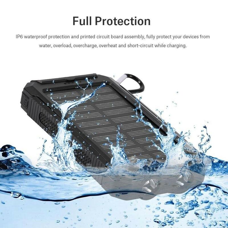 Waterproof 20000mAh Solar Power Bank LED USB Battery Charger iPhone Mobile Phone Smartphone 6