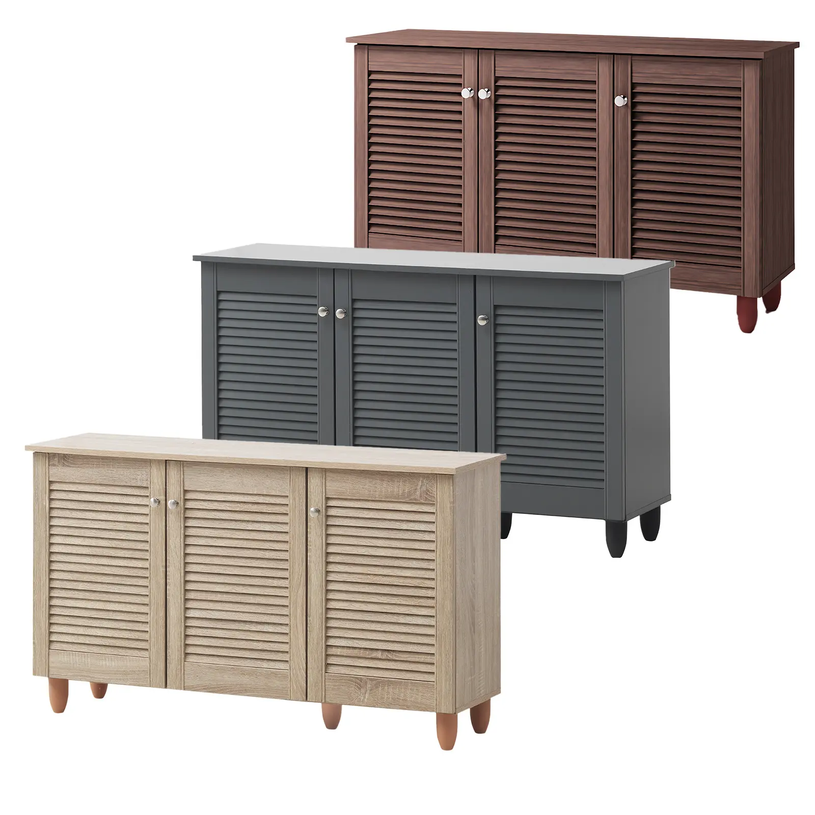 Shoe Storage Cabinet 3 Slatted Doors Rack Cupboard Stand Drawer Unit Footwear