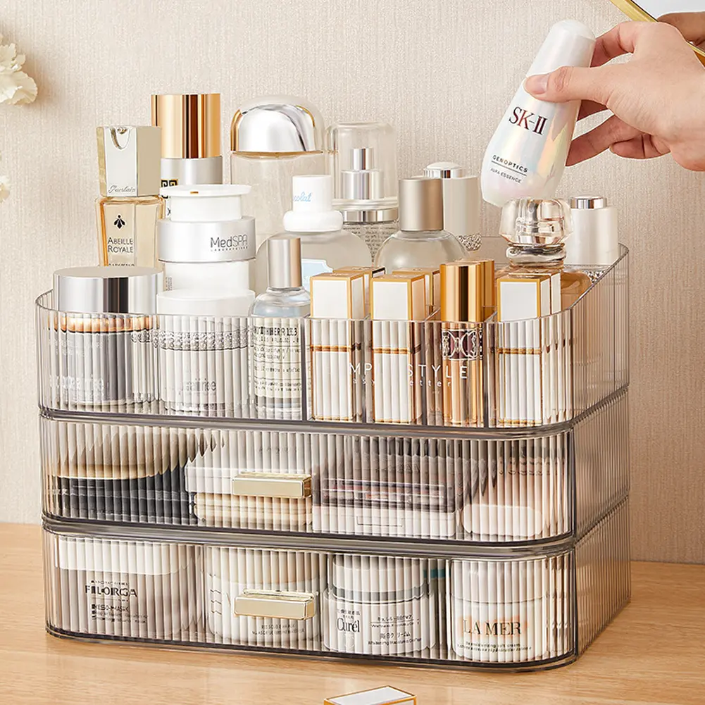 Livingandhome Desktop Plastic Slide Makeup Storage Boxes Lightweight Transparent Water Proof Cosmetic Organizer with Drawers Mount Pet