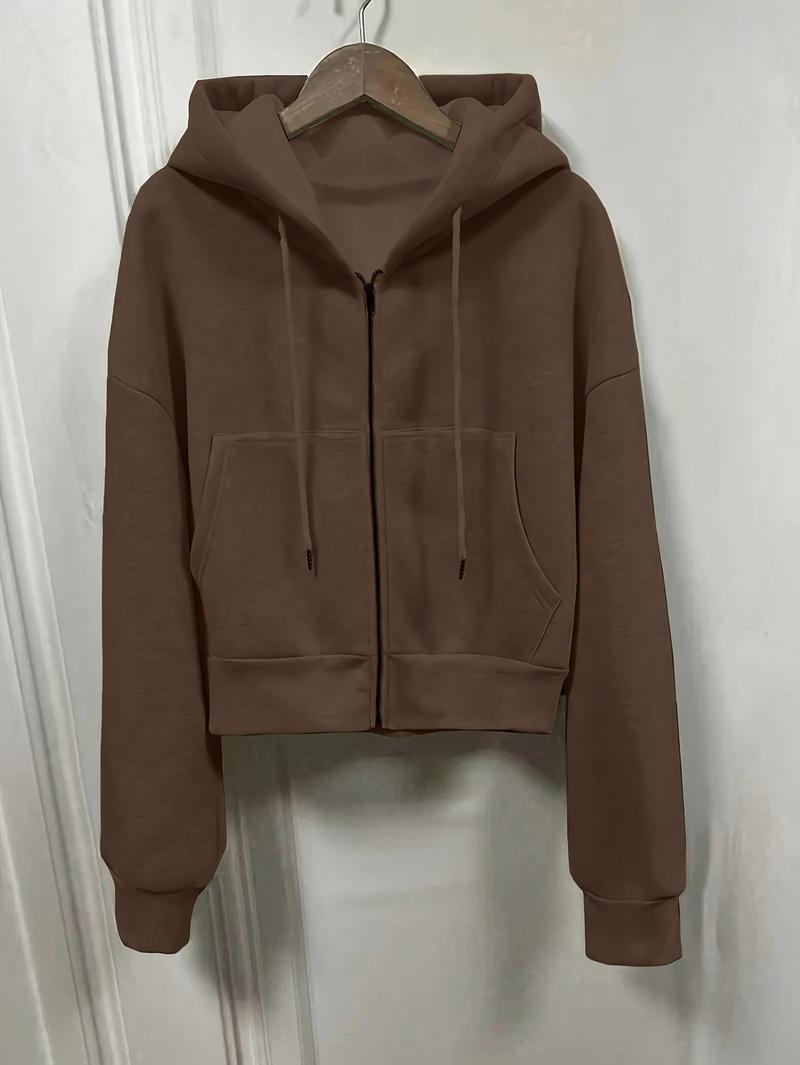 Product Introduction of Cozy Drop Shoulder Hoodie - Fashion Hoodies with Kangaroo Pocket, Casual Zipper Long Sleeve Drawstring Sweatshirt, Soft Women's Clothing for Everyday Wear 14