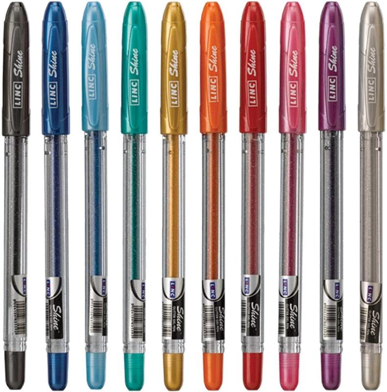 10 x Shine Sparkled GLITTER Gel Pens 0.7 mm FINE Tip 10 colours 0