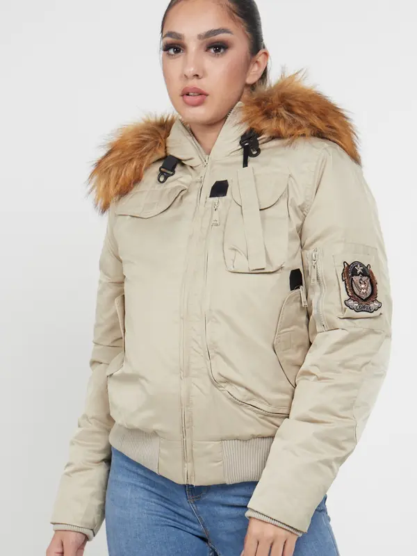 Love Sunshine Women's  Bomber Para Jacket with Faux Fur on Hood Fabric Fashion Winter Womenswear Coats Fits Tops Lady 4