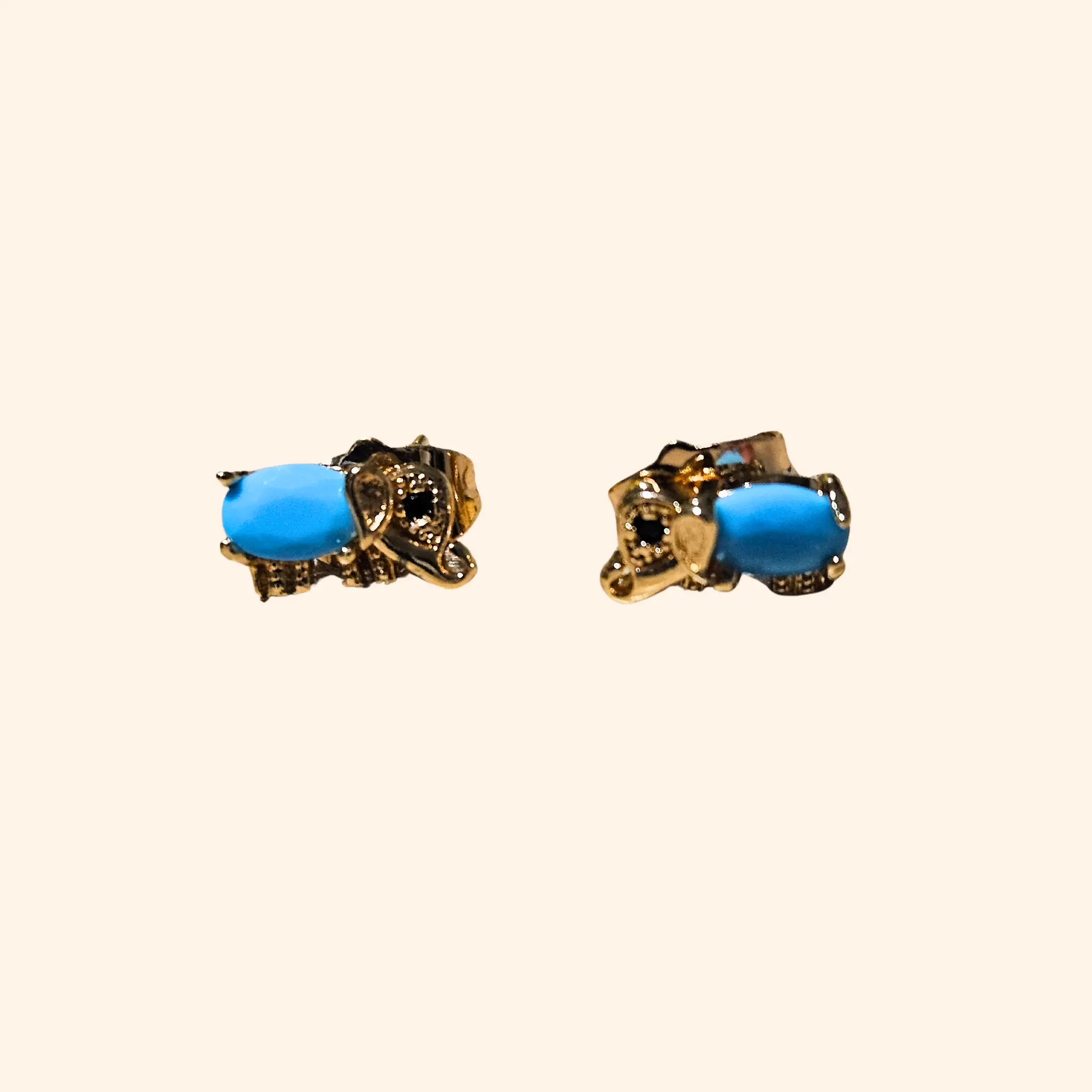 Blue Gem Gold Elephant Earrings