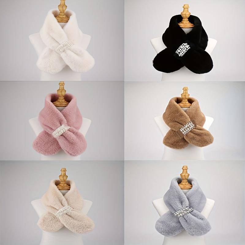 Autumn And Winter Warm Scarf Pearl Fur Neck Warm Plush Scarf Elegant Scarf Scarf Women Autumn And Winter Pearl Fur Plush Neck Imitation Rex Rabbit Fur Warm Thick Pearl Buckle Cross Versatile Christmas Valentine'S Day Holiday Gift 3