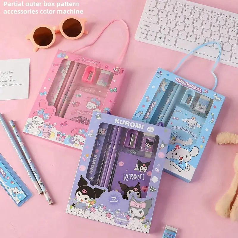 Sanrio Stationery Gift Set for Boys and Girls - Kuromi School Supplies for Elementary Students - Pencil, Eraser, Sharpener - Ideal Birthday Gift for Kids 4
