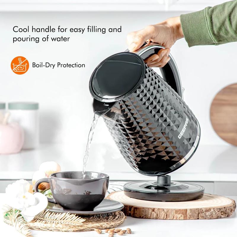 Geepas Black Kitchen Set - 1.5L Electric Kettle (3kW Rapid Boil), 4-Slice Toaster (Wide Slots, Auto Shutoff) & 20L Microwave (5 Power Levels, Timer) - Stylish & Space-Saving Kitchen Trio for Effortless Cooking & Reheating! 2