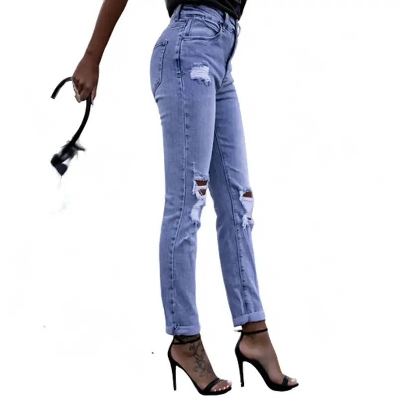 Elastic distressed leggings jeans Elastic ripped women's straight skinny hip-lifting fashion jeans Womenswear Bottom Basic Denim Pants Streetwear Lady Trouser Comfort 4