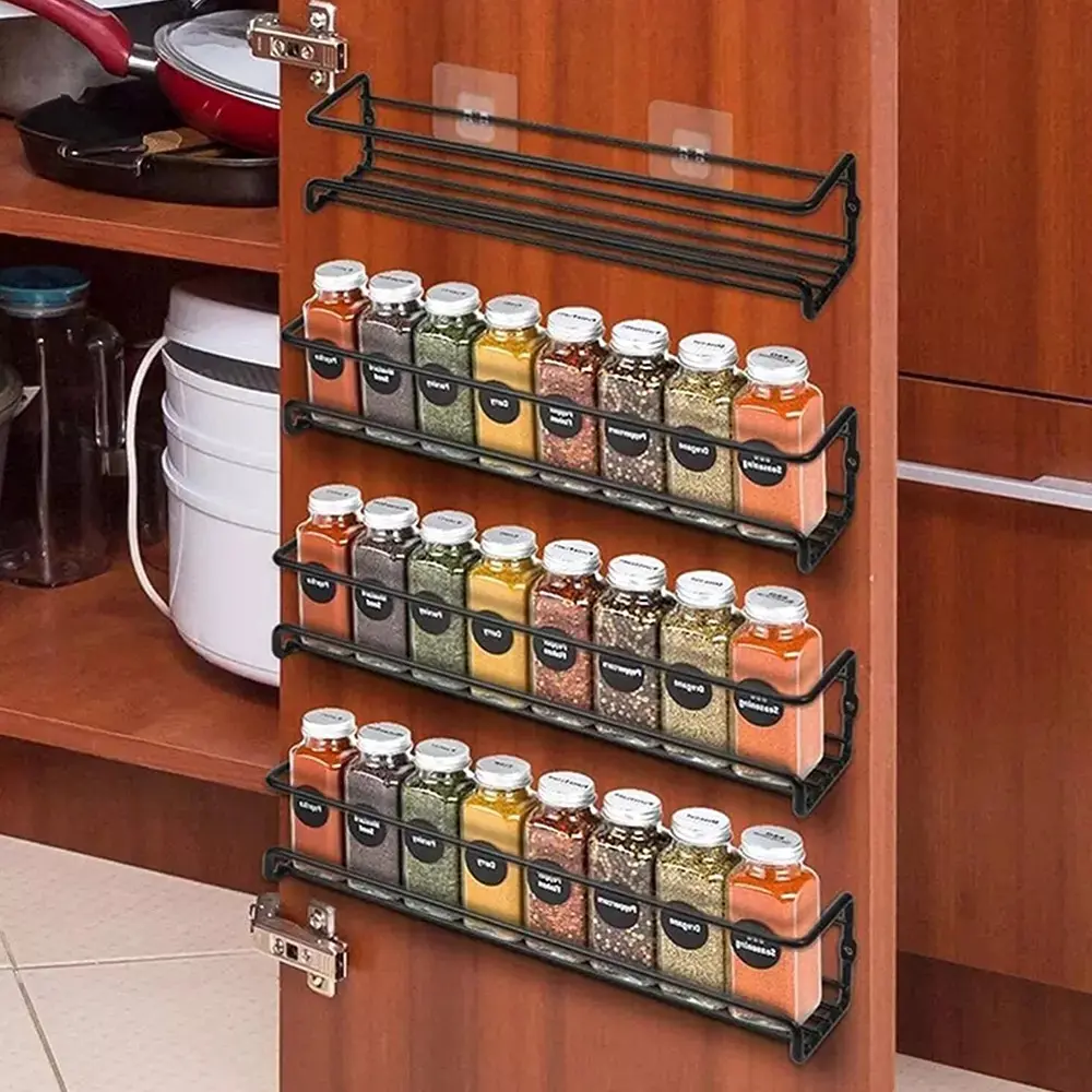 2/4Pcs Spice Jar Rack Kitchen Cupboard Door Wall Storage Organiser Herb Cabinet Canister Canister Pack Stainless Steel