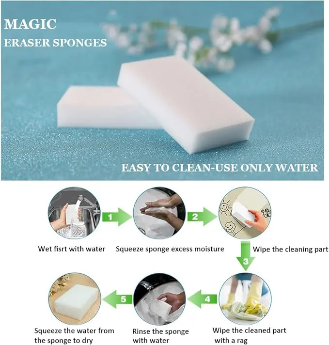 Pack of 30 Magic Cleaning Melamine Sponge, Magic Eraser Sponges, Foam Cleaning Pad - Eraser Sponge for All Surface – Bathroom, Kitchen, Floor, Baseboard, Wall Cleaner (Chemical Free) 6