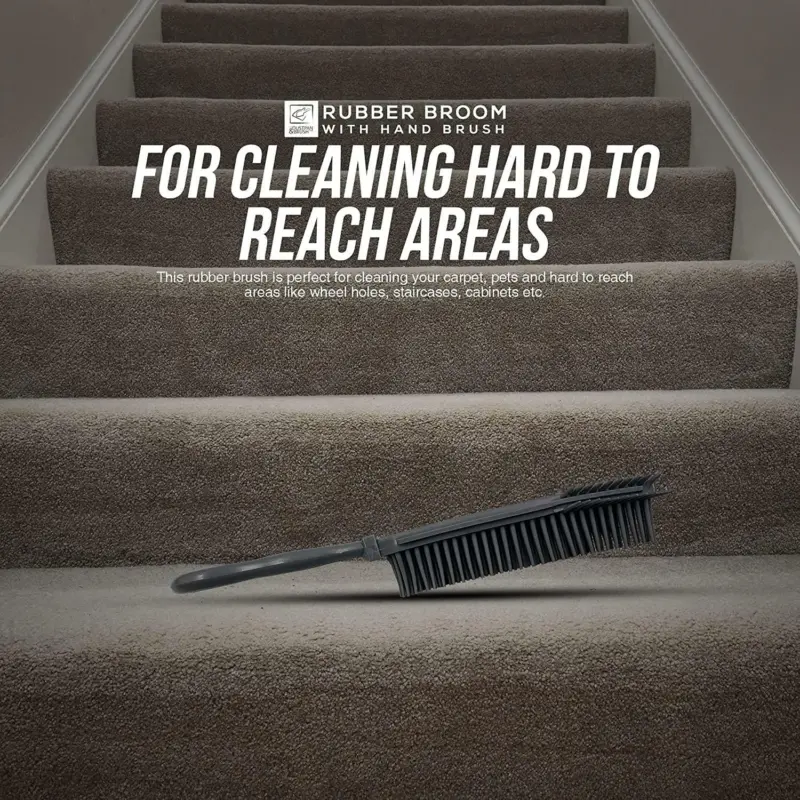 Rubber Broom Hand Brush Set Pet Hair Remover Indoor Sweeping Carpet Cleaning 5