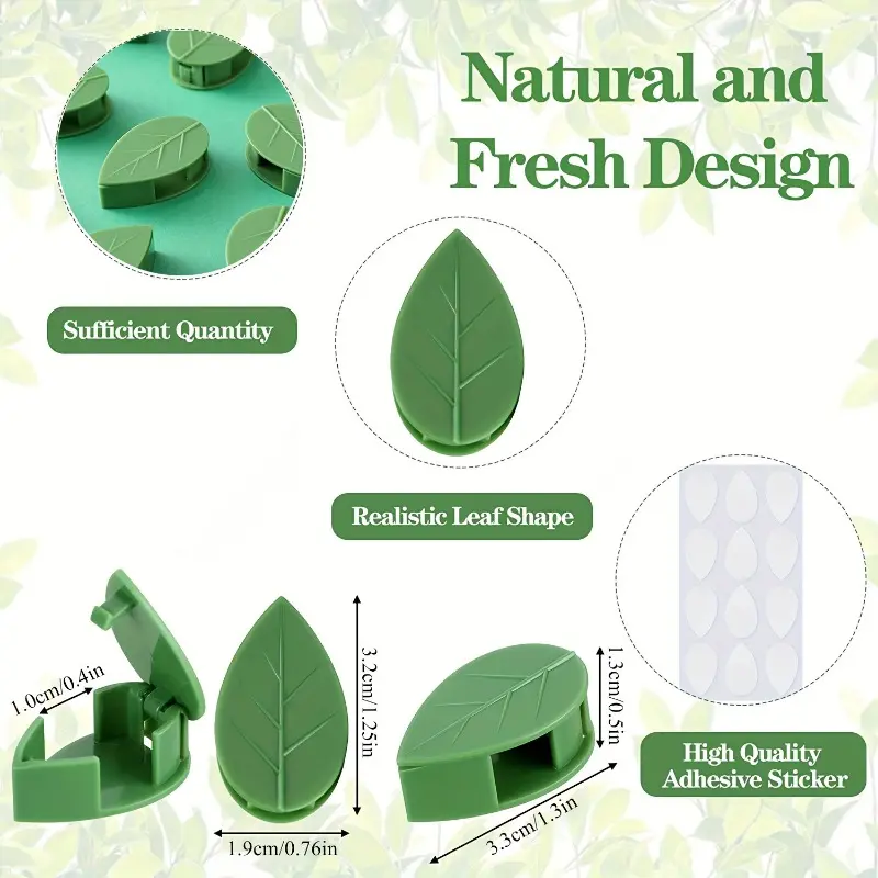 10pcs Green Plastic Climbing Wall Clips, Self-Adhesive Support Fixing Hooks, Sticky Garden Vine Holder for Pothos and Decorative 3