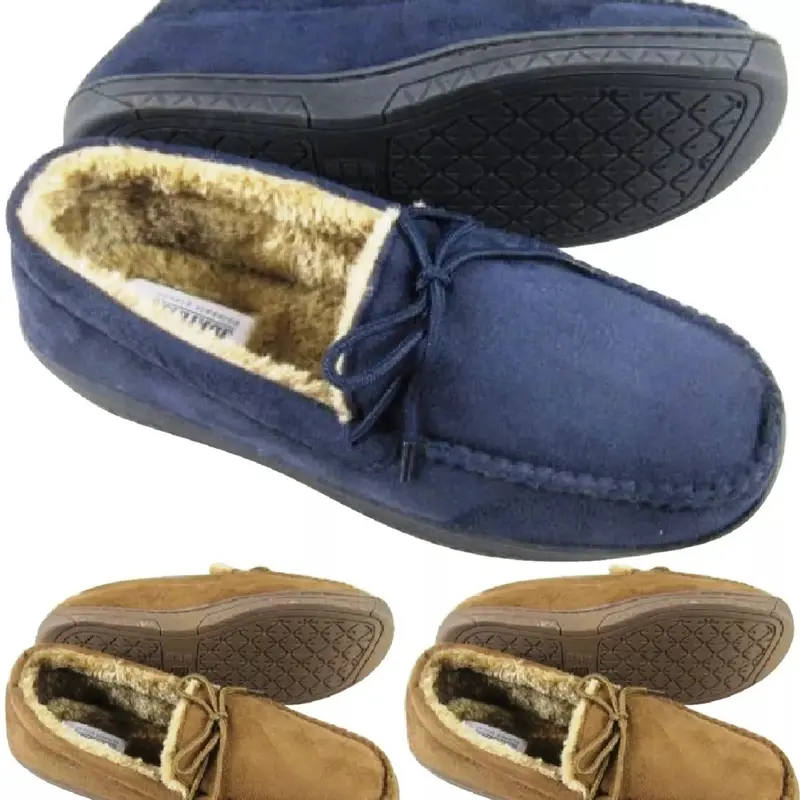 MENS MOCCASINS WARM FAUX SUEDE SHEEPSKIN FUR LINED 0
