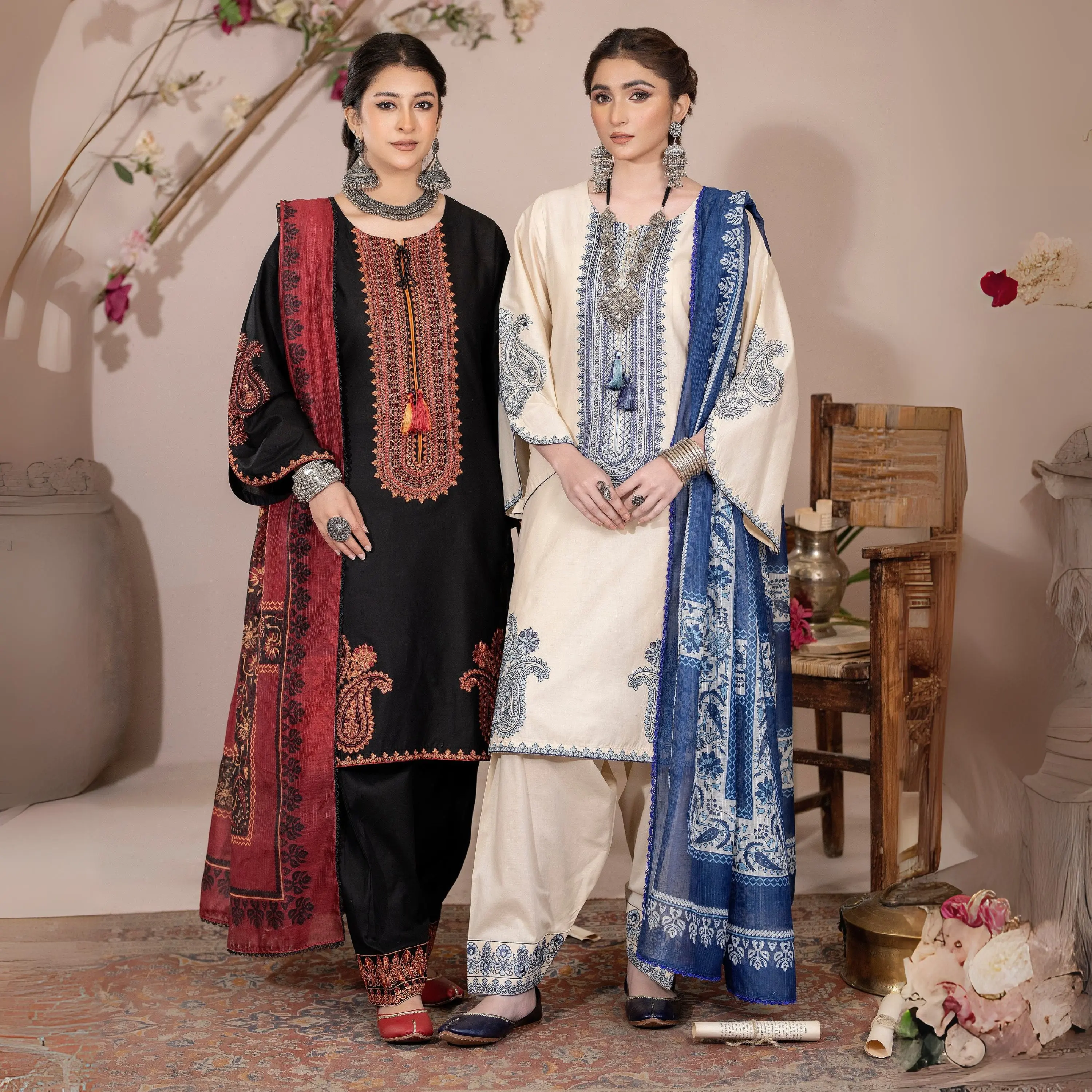 UKC-33 Embroidered Cambric Cotton Dress Ready to Wear 3 Pc - Karma Collection