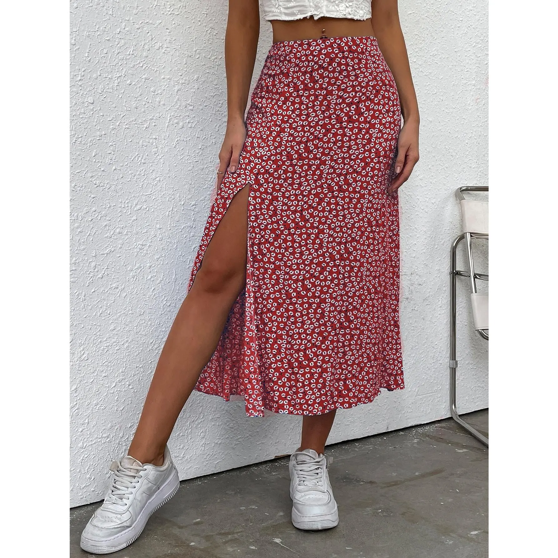 LUNE Ditsy Floral Split Thigh Skirt For New Year Clothes Maxi Women Outfit