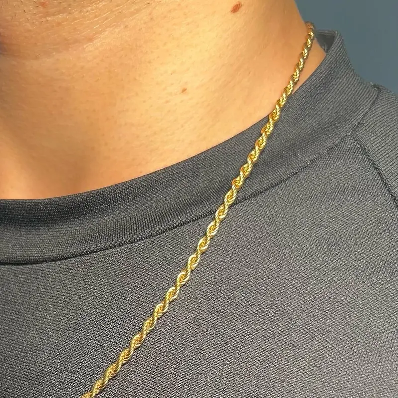 Classic Gold Rope Chain Necklace, 18”-24”, 45cm-60cm Length, 3mm Thickness, Stainless Steel 18 Inch, Boys Layering Chains 0