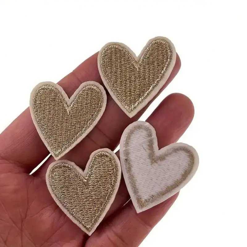 5/10pcs Golden Heart Embroidery Patches, Iron-On/Sew-On Appliques For DIY Clothing And Fabric Crafts Embroidery Kit Sewing Accessories 4
