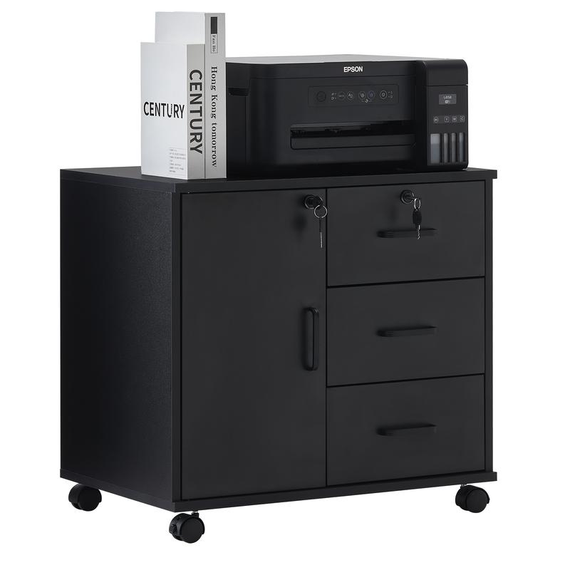 Modern Mobile File Cabinet with Lockable Drawers and Wheels - Spacious 3-Tier Storage for Documents, Books & More - Ideal for Home Office 3