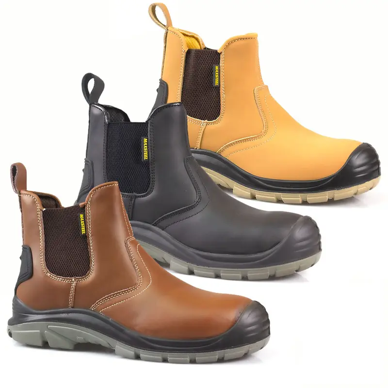 MENS LEATHER CHELSEA SAFETY BOOTS DEALER SLIP ON STEEL TOE CAP WORK SHOES SIZE LIGHTWEIGHT STEEL MIDSOLE WATERPROOF HEEL GUARD PULL ON 0