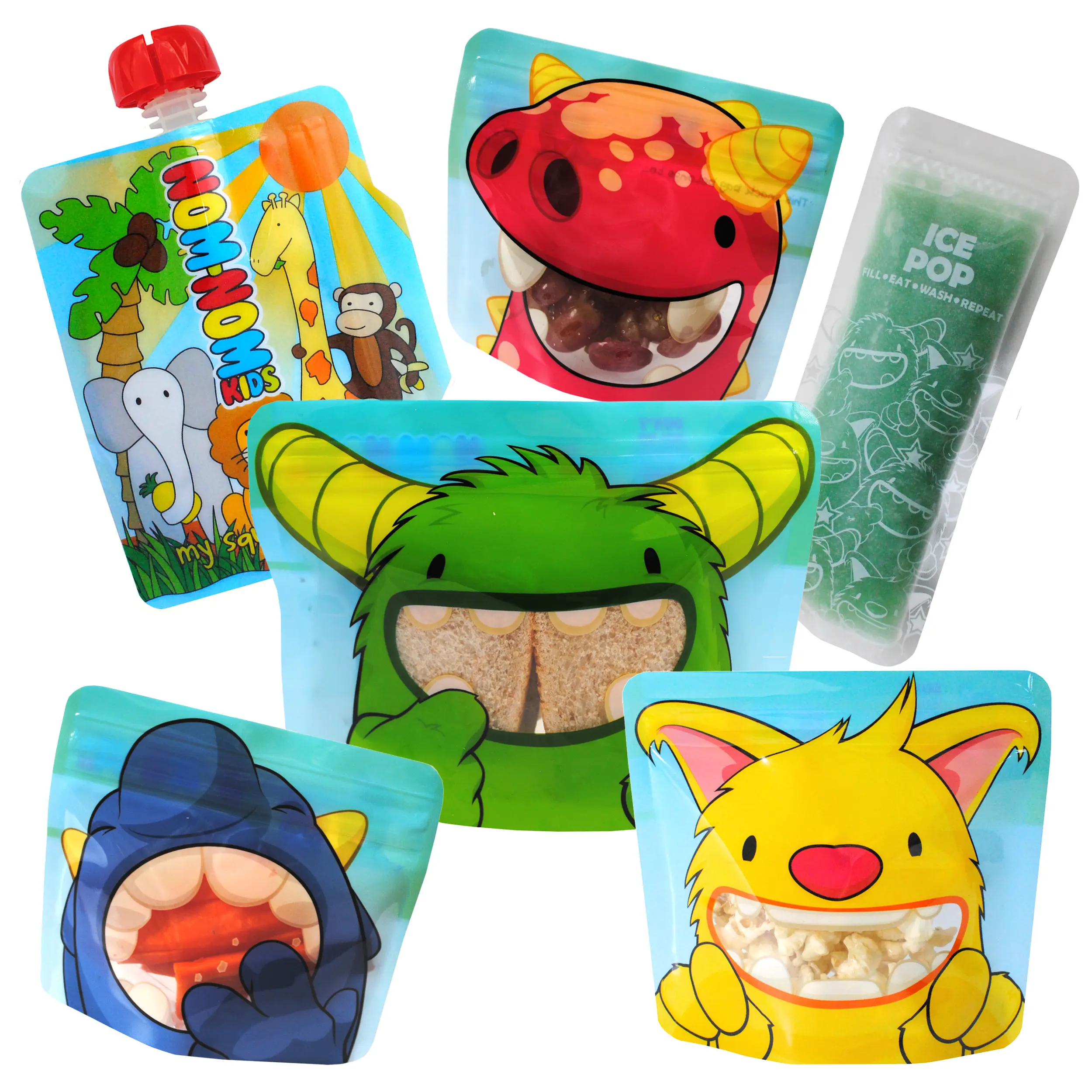 Reusables starter pack of 6 pcs - reusable food pouch, snack bags, sandwich bags and ice pop bag