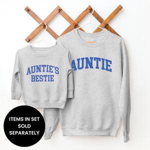 Auntie & Auntie's Bestie College Matching Grey/Blue Sweatshirts (ITEMS SOLD SEPARATELY)