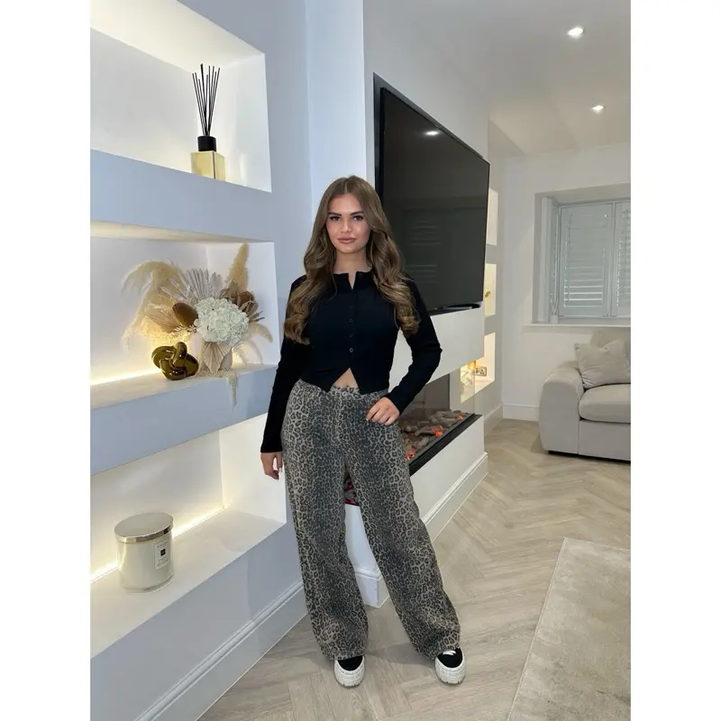 Leopard Print Straight Leg Jeans 4