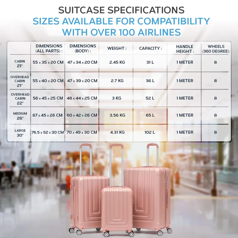 Flight Knight Hard Shell  ABS Outer Check in Carry On Suitcases - Vertical Lines with Curve - Rose Gold 1