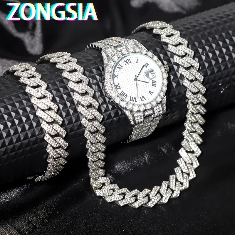Hip Hop Watches, Luxury Sets, Bracelets, Necklaces, Fashion Classics, Matching Men's Wear 4