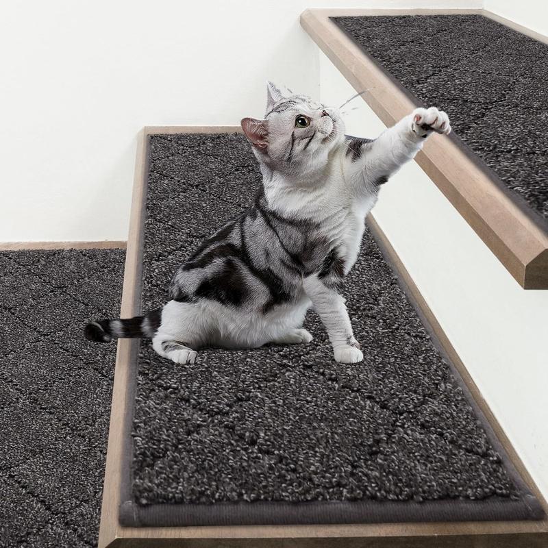 Edging Stair Treads Non-Slip 22 x 70cm(4PCS), Indoor Carpet Treads for Stairs, Stair Carpet Treads for Kids Elders and Dogs, Machine Washable, 100% Polyester, TPE Backing, Black 1