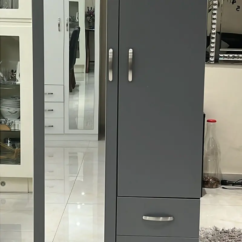PALAKLOT 2 Door 3 Drawer Full-length Mirror Wardrobe | Modular Cabinet for Space Saving | Ideal Storage Organizer (Grey) 6