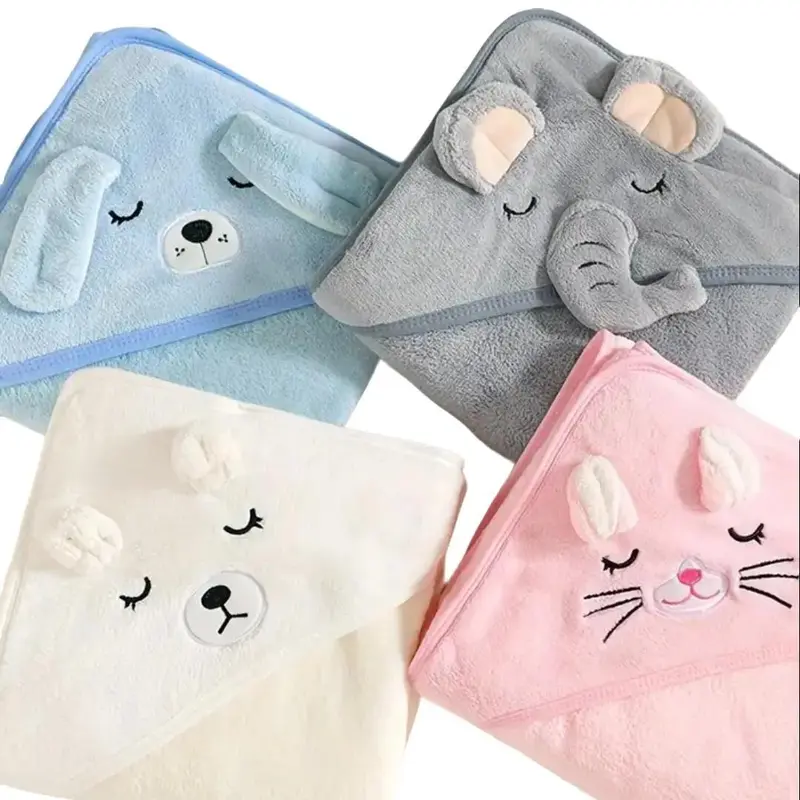 Cute Cartoon Design Baby Bath Towel/Hooded Bathrobe - Super Soft & Water Absorbent Microfibre 4