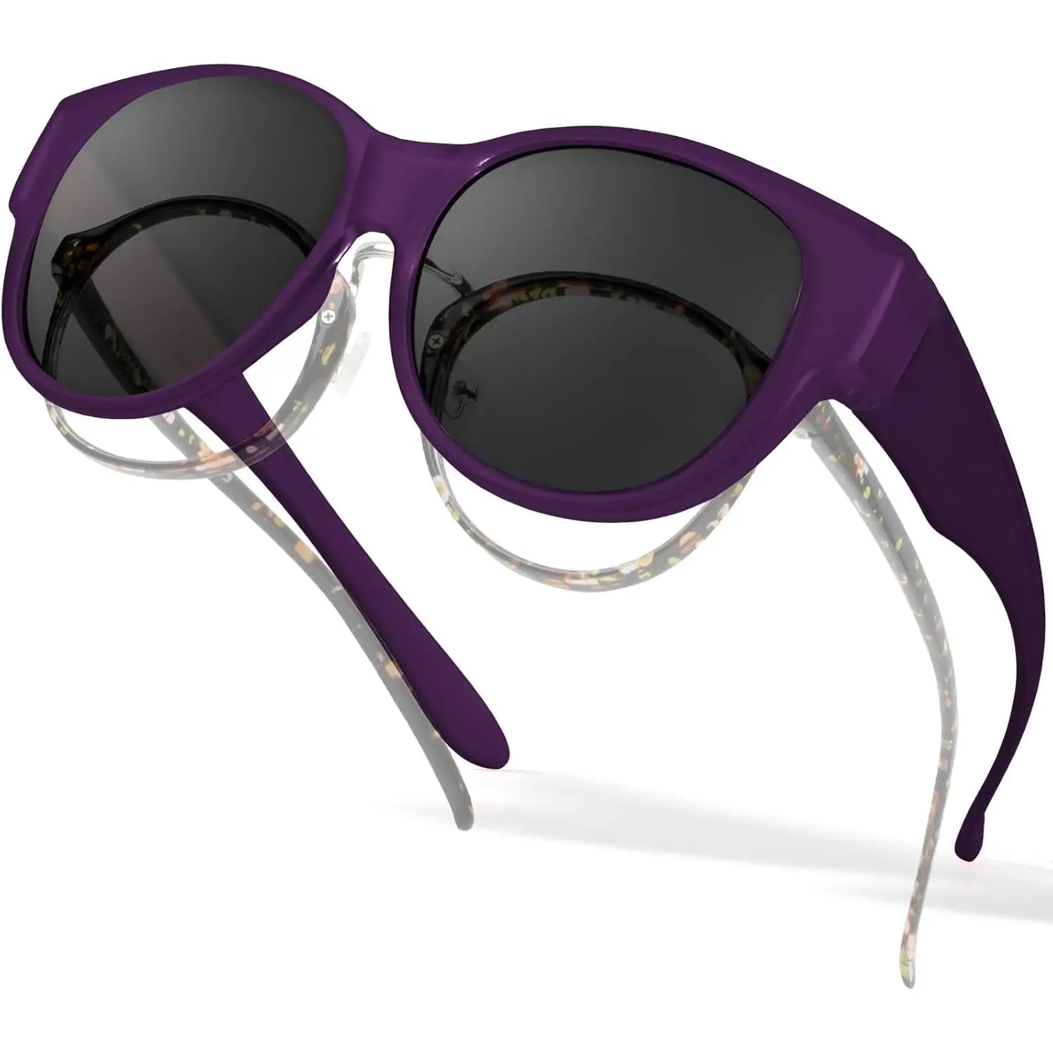 Polarised Fit Over Sunglasses for Women, Over Glasses Sunglasses Mens Oversized Wrap Around Cover Sunglasses with UV400 Protection for Driving