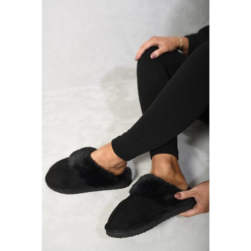 iKrush Fuzzy Faux Fur Lined Slip-on Slippers i38078  Mules Sliders Slip On Fur Lined Low Heel Regular Length Regular Fit 3
