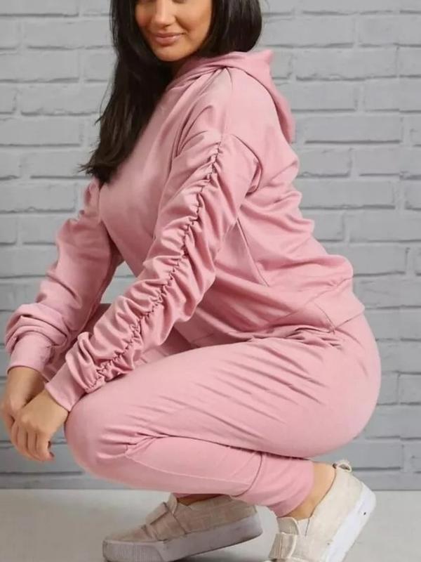 Women's Ladies Ruched Sleeve Hoodie top and Bottom Suit Lounge Set Tracksuit UK 7