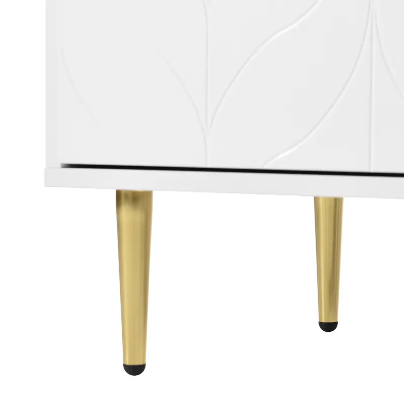 Modern dining room cabinet, gilded legs and handles, chest of drawers, lacquered, rounded corners, suitable for bedroom, living room and bathroom, 2 layers 6 compartments, 127W*45D*75H, white 8