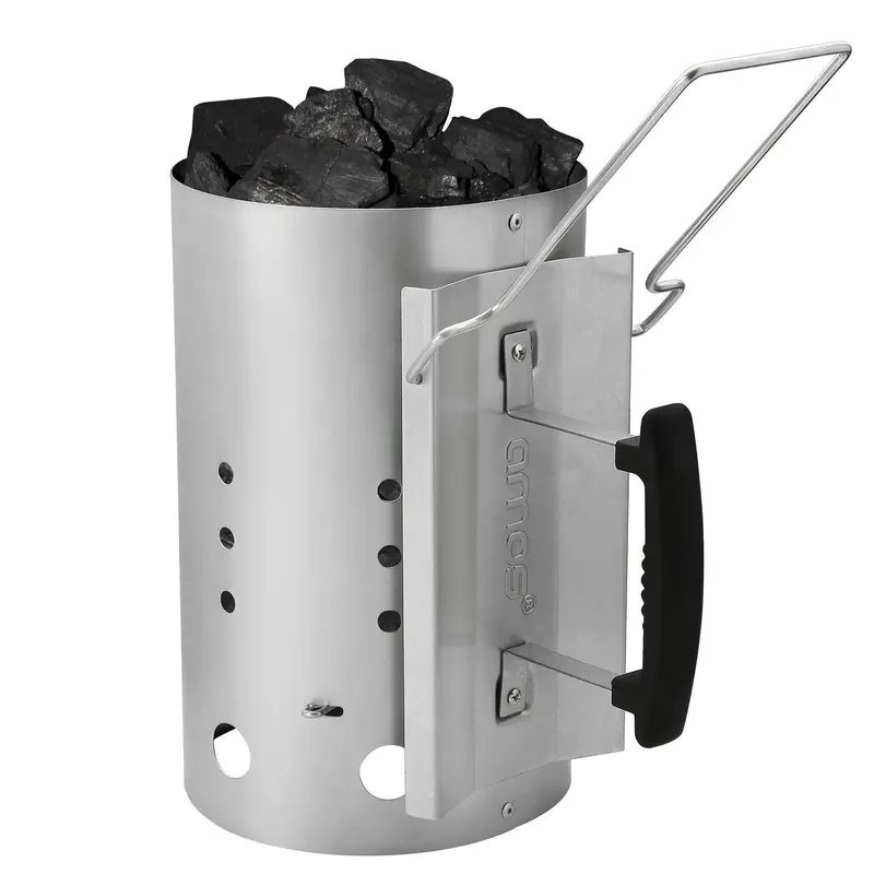 AMOS Charcoal Chimney Grill Barbecue BBQ Charcoal Briquettes Charcoal Quick Starter Galvanised Steel Camping Barbecue Lighting Kit with Heat Shield Safety Handle and Thermoplastic Handle 1