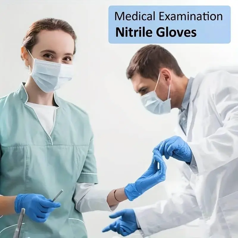 *BOX OF 100* Disposable Nitrile Gloves Blue [ LARGE ] Examination Gloves [ Powder, Latex Free ] Food Preparation, Tattoo, NHS, Care Home Work, Cleaning, Multi-Purpose Gloves 2