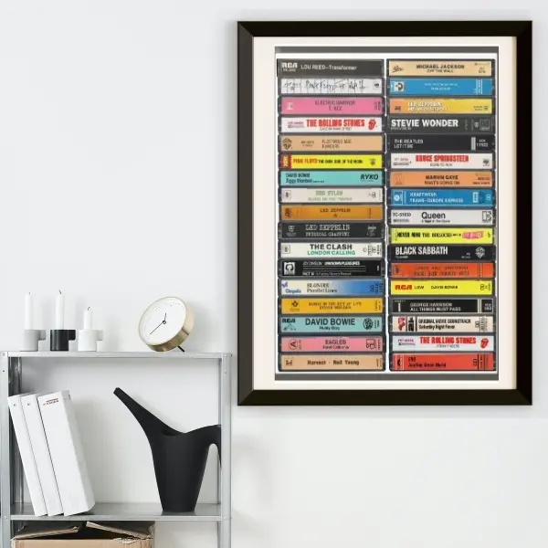 Retro Music Poster, Cassette Stack, Vintage Wall Art Print, Music Room Decor, Musician Gift, Home Office Decor, music wall art, from the, 70s 80s 90s 00s A4 poster #55 2