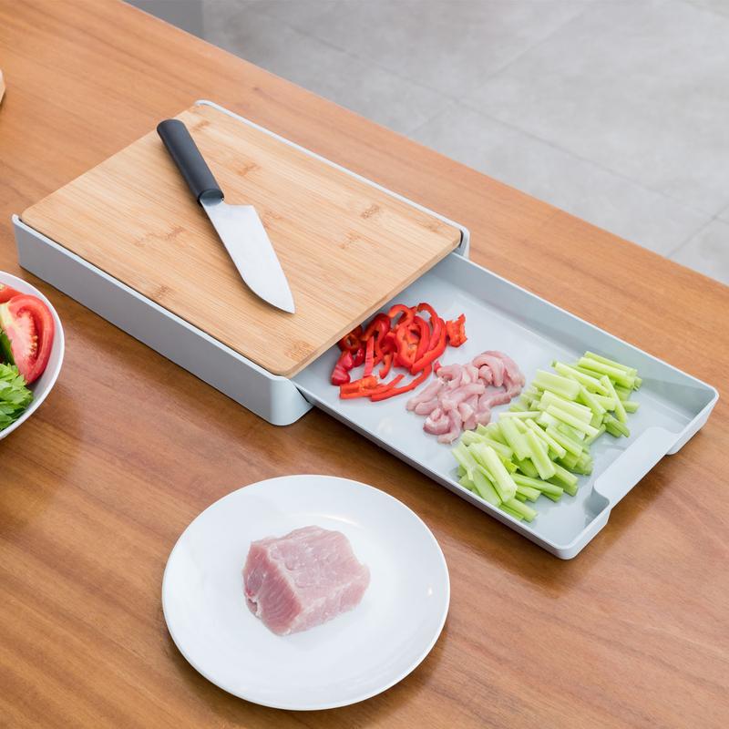 Product Introduction of Taylor & Brown Bamboo Wooden Chopping Board with Plastic Pull Out Tray and Hanging Hook - 32.5 x 24.5 x 4.5cm - Cutting Slicing Board for Food Prep, Meat, Vegetables & Bread 0
