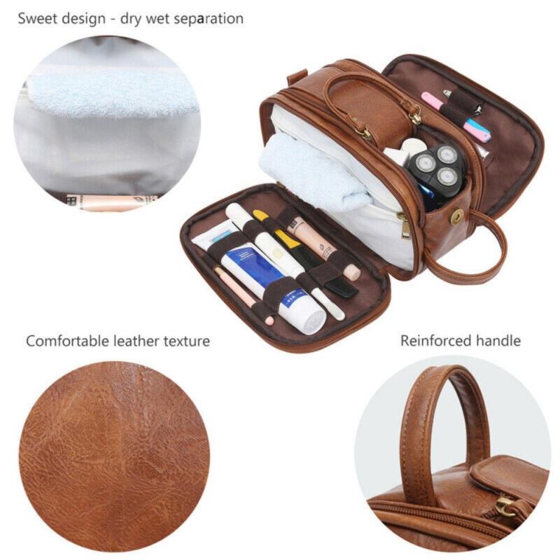 Product Introduction of PU Leather Toiletry Bag For Men Large Travel Wash Bag Shaving Multifunctional 21