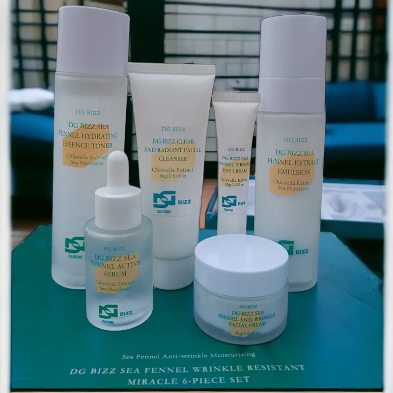 DG BIZZ Sea Fennel Skincare Set: Facial Cleanser, Serum, Toner, Firming Eye Cream, Lotion, Cream Body Care Hyaluronic Kit Organic Skin Repair 7